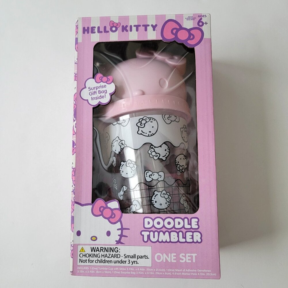 HELLO KITTY Doodle Tumbler with Straw and Surprise Gift Bag inside, Sanrio new